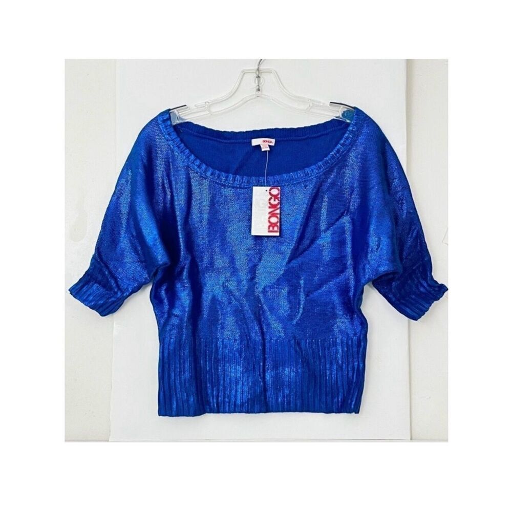 NWT Gorgeous Bongo XL Stretch Metallic Blue Dolman Sleeve Round Neck Blouse Top